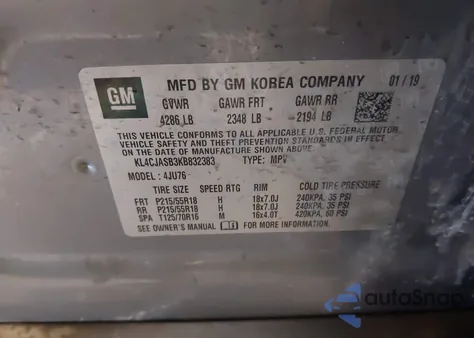 2019 Buick Encore Fwd Preferred z USA, uszkodzony, nr VIN KL4CJASB3KB832383